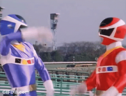 Blue And Red Power Ranger Talking GIF