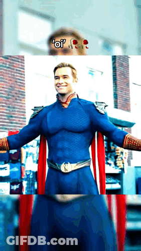 Blue And Red Superhero Man With Of On Face GIF