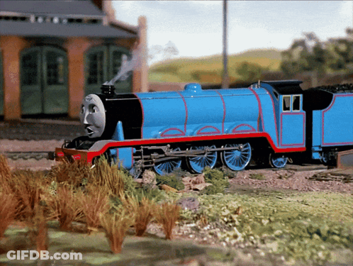 Blue And Red Train With Face GIF