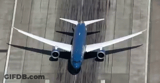 Blue And White Airplane Taking Off From Runway GIF