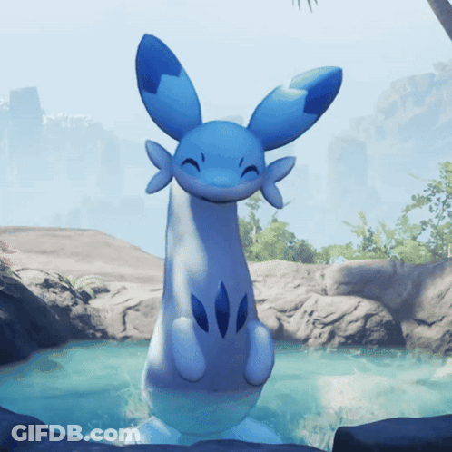 Blue And White Cartoon Character In Water GIF