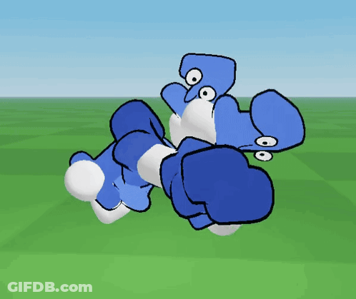 Blue And White Cartoon Character With Boxing Gloves GIF