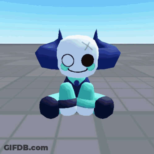 Blue And White Cartoon Character With Horns And Cross GIF