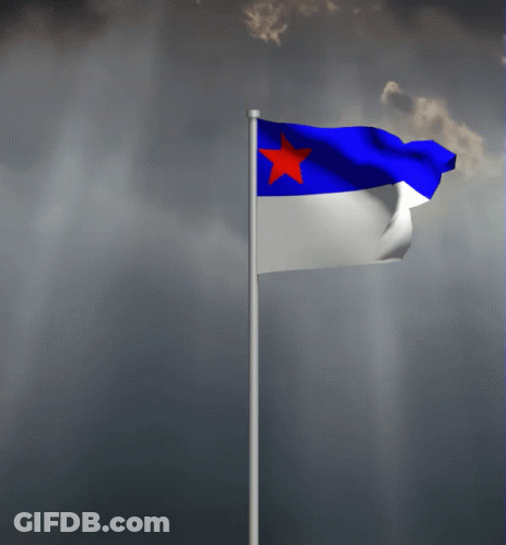 Blue And White Flag With Red Star Flying GIF
