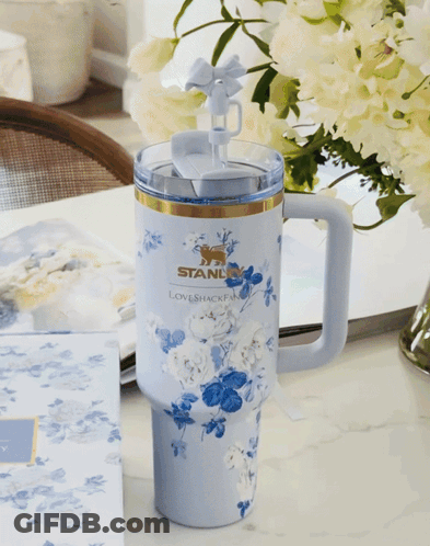 Blue And White Floral Stanley LoveShack Fan Mug GIF