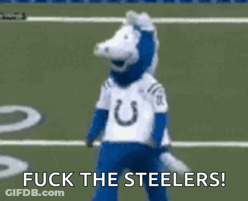 Blue And White Horse Mascot Fuck The Steelers GIF