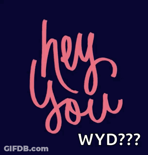 Blue And White Logo Saying Hey You WYD GIF