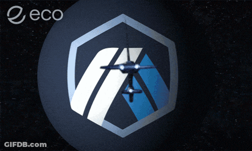 Blue And White Logo With Eco In Upper Right GIF