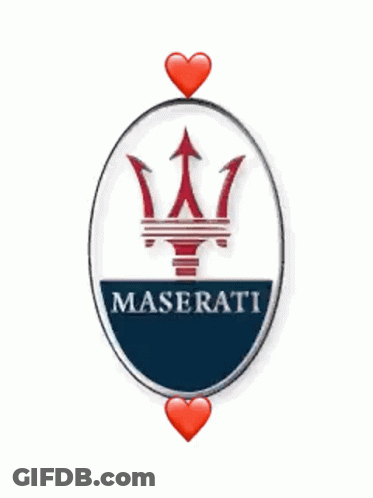 Blue And White Maserati Logo With Two Red Hearts GIF