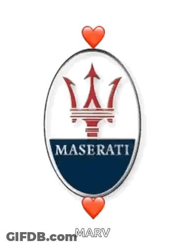 Blue And White Maserati Logo With Two Red Hearts GIF