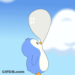 Blue And White Penguin Blowing Bubble In Sky GIF