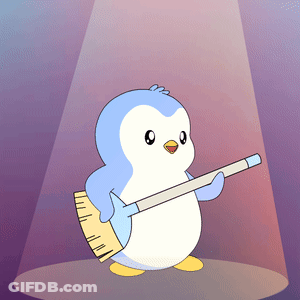 Blue And White Penguin Holding Broom GIF