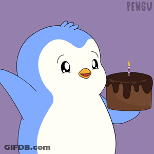 Blue And White Penguin Holding Chocolate Cake GIF