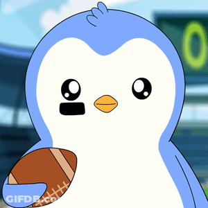 Blue And White Penguin Holding Football GIF
