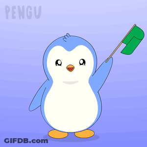 Blue And White Penguin Holding Green Flag Saying Pengu GIF