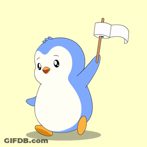 Blue And White Penguin Holding Marshmallow And Flag GIF