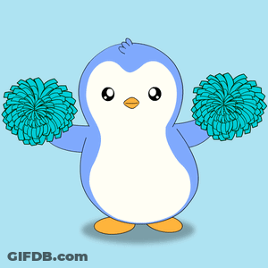 Blue And White Penguin Holding Two Blue Pom Poms GIF