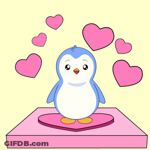 Blue And White Penguin On Pink Heart Box GIF