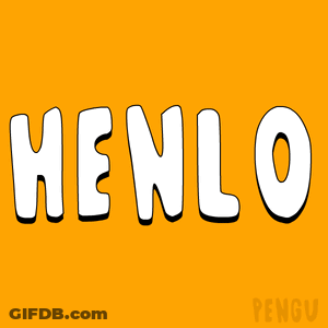 Blue And White Penguin Saying Pengu On Orange Background GIF