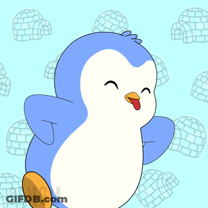 Blue And White Penguin Standing In Front Of Igloo Pattern GIF