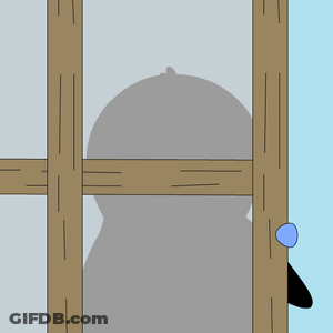 Blue And White Penguin Standing Next To Wooden Post GIF