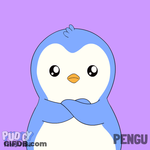 Blue And White Penguin With Word Pengu GIF