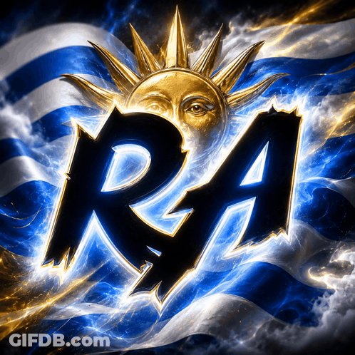 Blue And White Striped Background With Sun And Letter R GIF