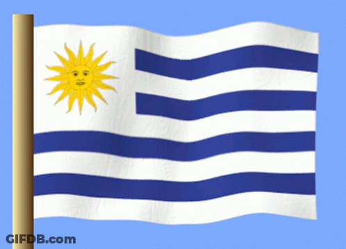 Blue And White Striped Flag With Yellow Sun Face GIF