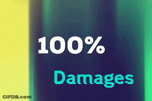Blue And Yellow Background Saying 100% Damages GIF