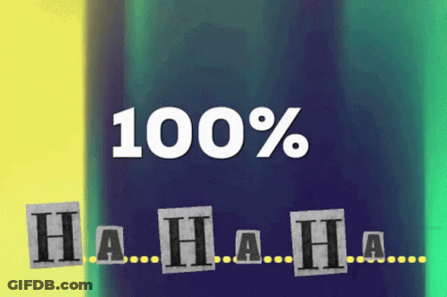 Blue And Yellow Background Saying 100% Hahaha GIF