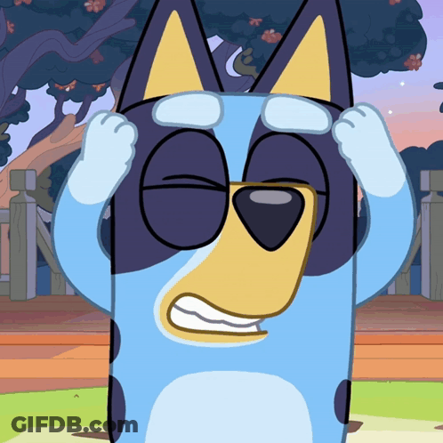 Blue And Yellow Cartoon Dog Covering Eyes GIF
