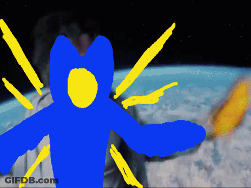 Blue And Yellow Figure In Front Of Earth GIF