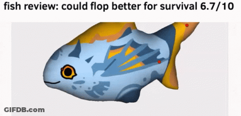 Blue And Yellow Fish With Fish Review Could Flop Better For Survival 6.7/10 GIF