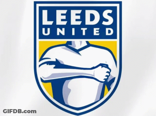 Blue And Yellow Leeds United Logo With Man Arms Crossed GIF