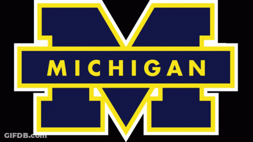 Blue And Yellow Michigan Logo With White Border GIF