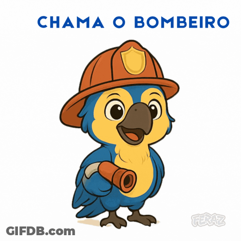 Blue And Yellow Parrot In Fireman Hat Holding Flashlight GIF