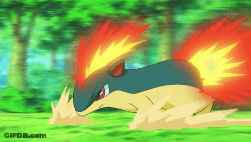 Blue And Yellow Pokemon With Red Flames GIF