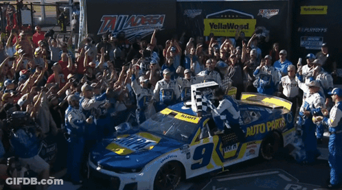 Blue And Yellow Race Car Number 9 GIF