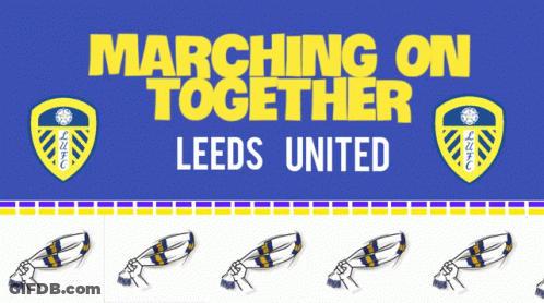 Blue And Yellow Sign Saying Marching On Together GIF