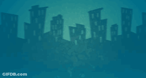 Blue And Yellow Silhouette Of Buildings GIF