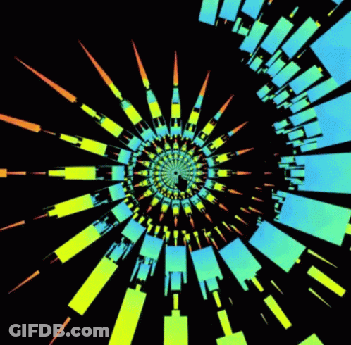 Blue And Yellow Swirl Squares On Black GIF