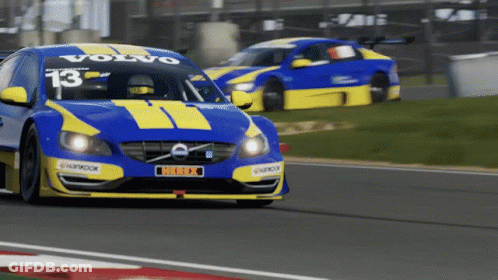 Blue And Yellow Volvo Race Car Number 13 GIF