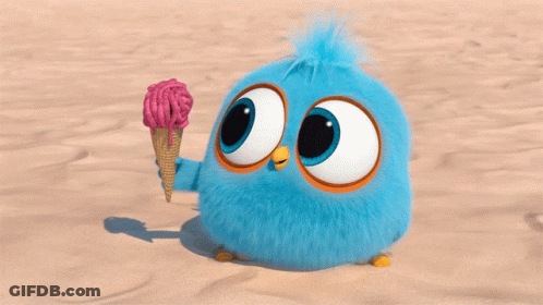 Blue Angry Bird Eating Pink Ice Cream Cone GIF