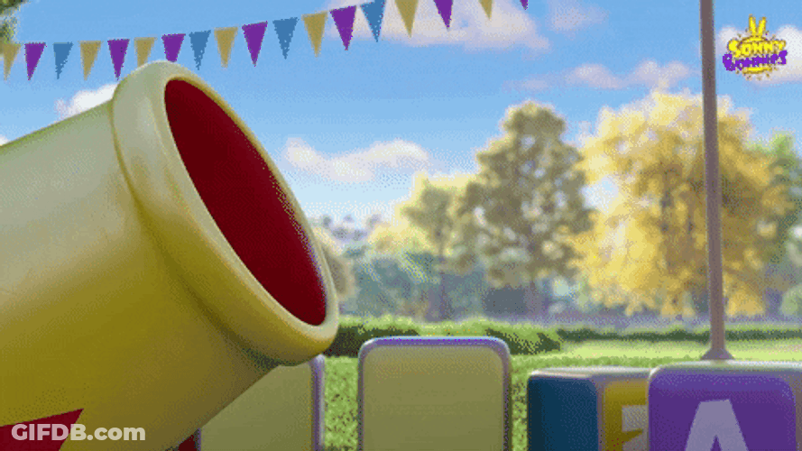 Blue Animated Character Drops Bath Time GIF