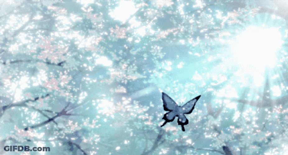 Blue Anime Butterfly Flying To Light GIF