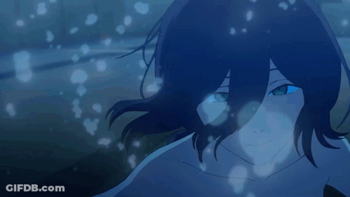 Blue Anime Character Swimming With Bubbles GIF