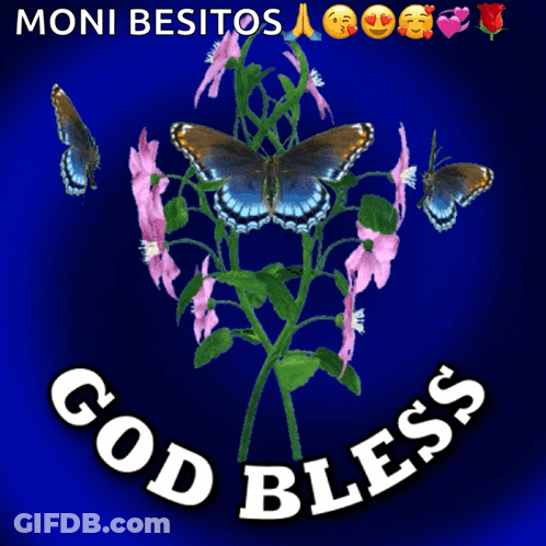 Blue Background Flowers Butterflies God Bless GIF