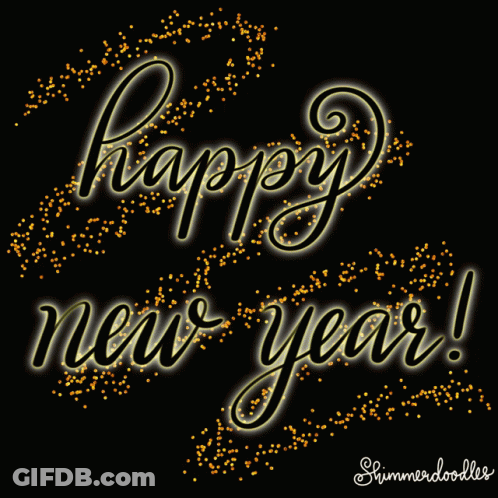 Blue Background Gold Bells Happy New Year GIF