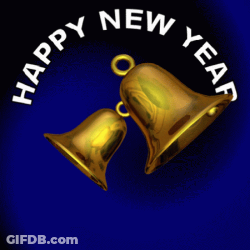 Blue Background Gold Bells Happy New Year GIF