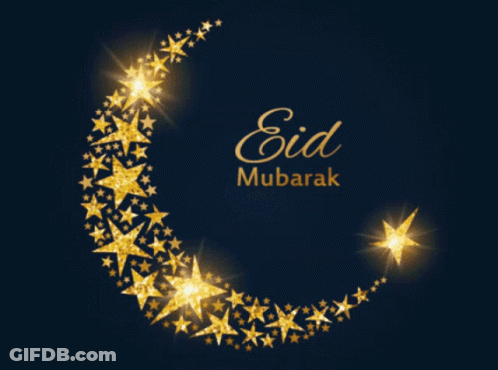 Blue Background Gold Crescent Moon Eid Mubarak GIF